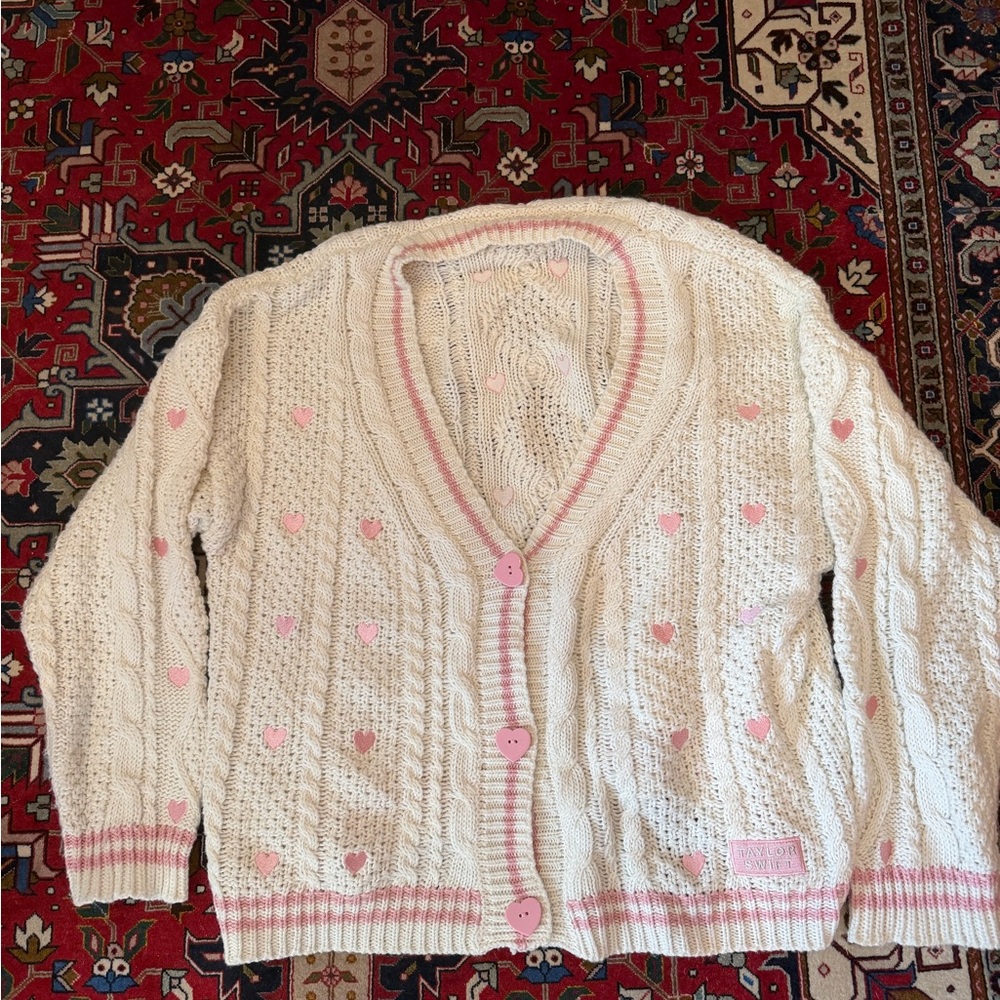 Taylor Swift "Lover" Cream and Pink Heart Cardigan
